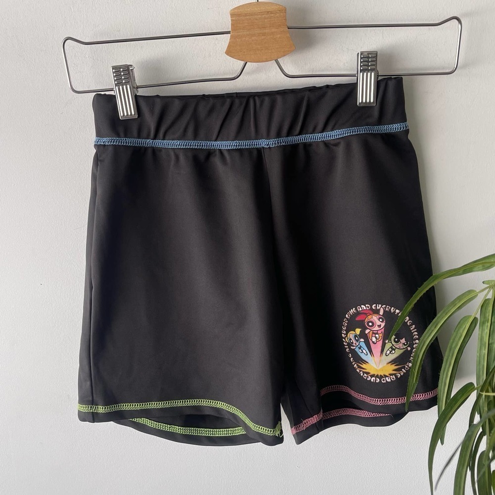 Power Puff Girls Shorts Womens XS Black Colorful Athletic Casual Summer Cartoon